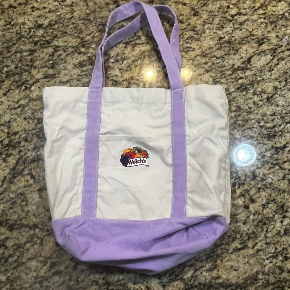 Welch's Canvas Tote Bag Purple Cream Embroidered Logo Fruit Grocery Beach Bag